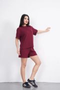 Osy Modal Yumuşak Dokulu Kumaş Bisiklet Yaka T-shirt Kısa Şort İkili Takım - Bordo resmi